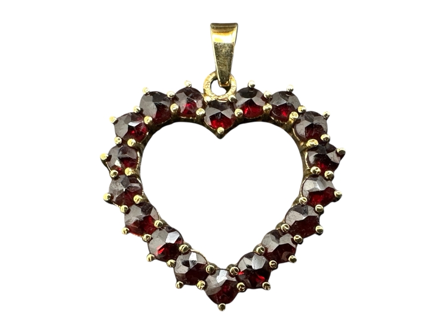 14K Gold With Garnets Heart Pendant Germany 2.7g [Photo 1]