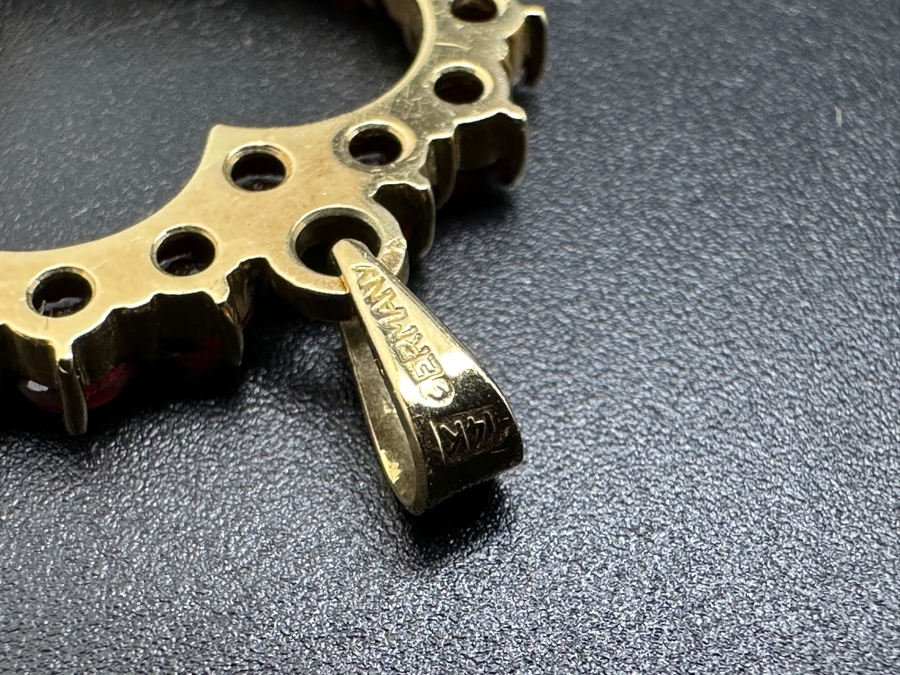 14K Gold With Garnets Heart Pendant Germany 2.7g [Photo 5]