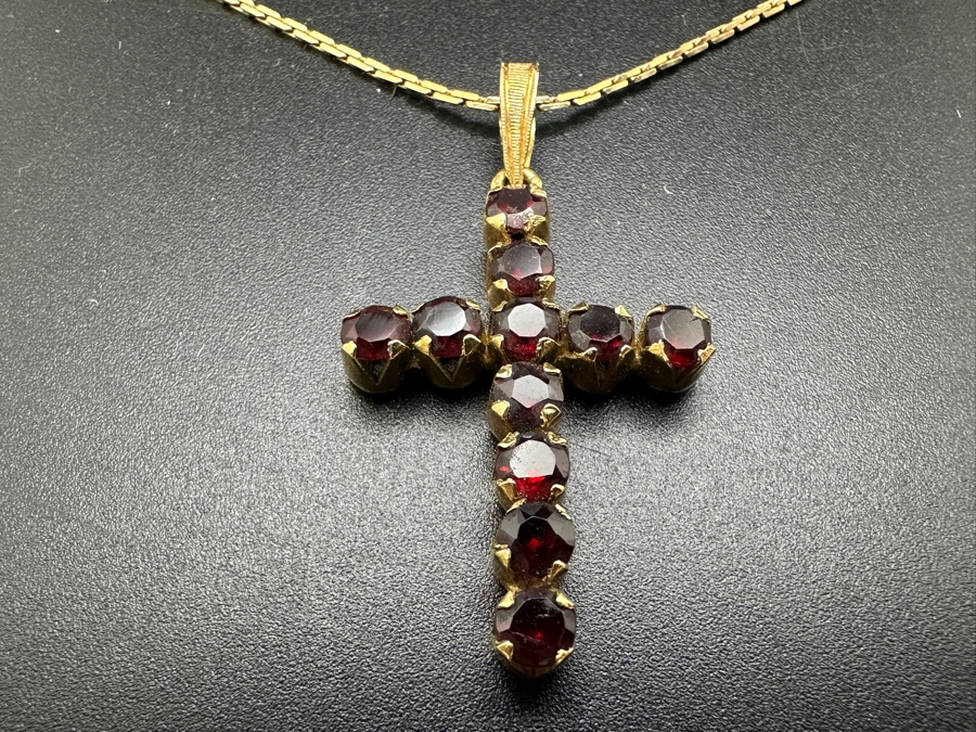 Just Added - 14K Chain and Cross with (11) Mozambique Garnets 6.94g $1,600 Retail [Photo 3]