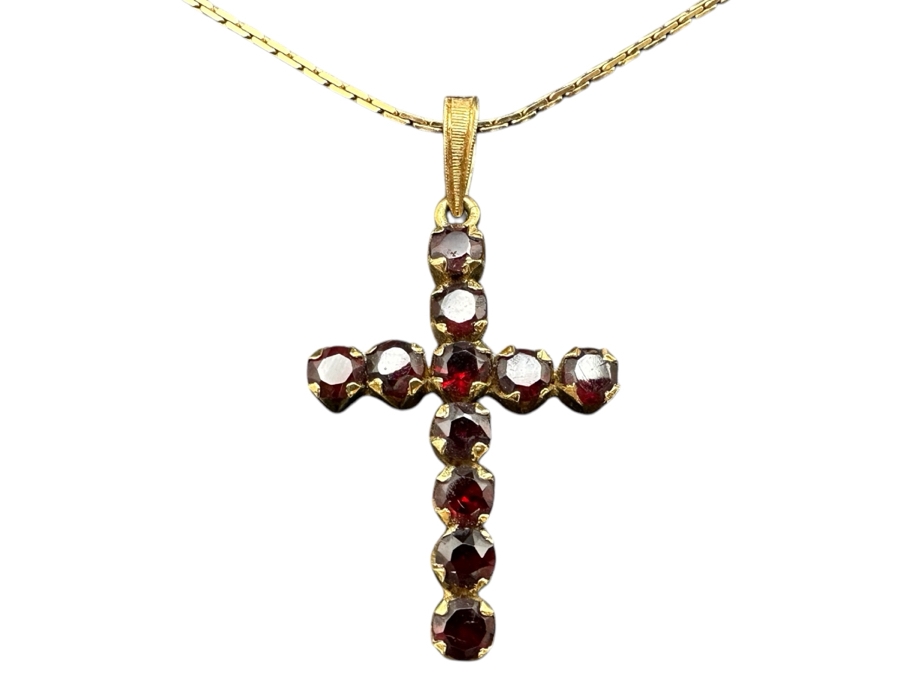 Just Added - 14K Chain and Cross with (11) Mozambique Garnets 6.94g $1,600 Retail [Photo 1]