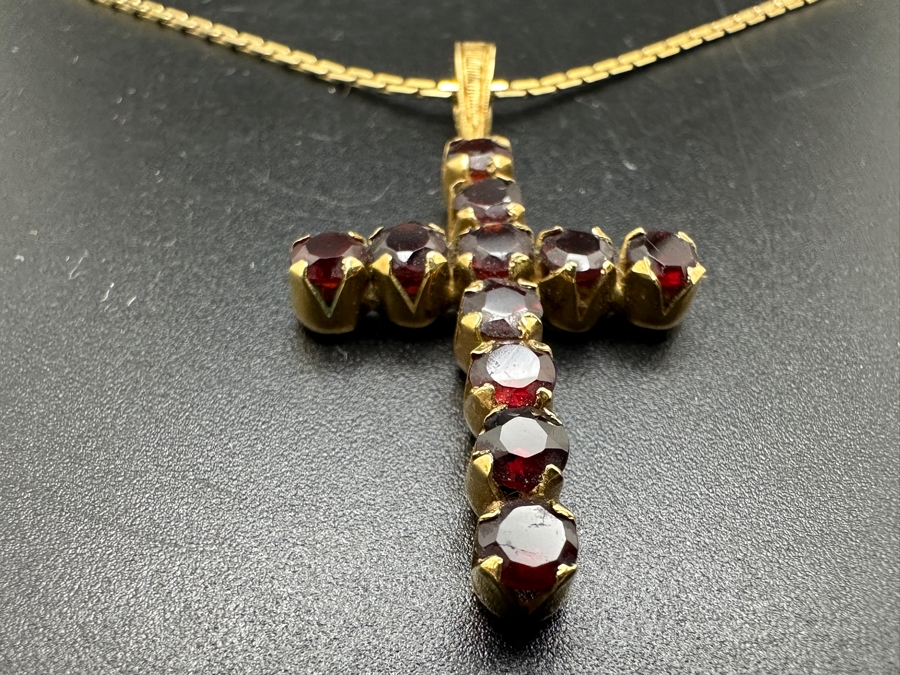 Just Added - 14K Chain and Cross with (11) Mozambique Garnets 6.94g $1,600 Retail [Photo 4]