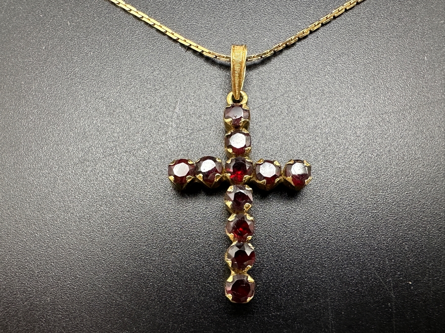Just Added - 14K Chain and Cross with (11) Mozambique Garnets 6.94g $1,600 Retail [Photo 2]