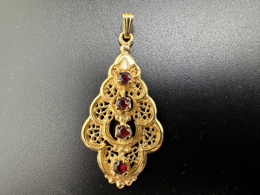 14K Gold With 4 Garnets Pendant 3.7g [Photo 2]