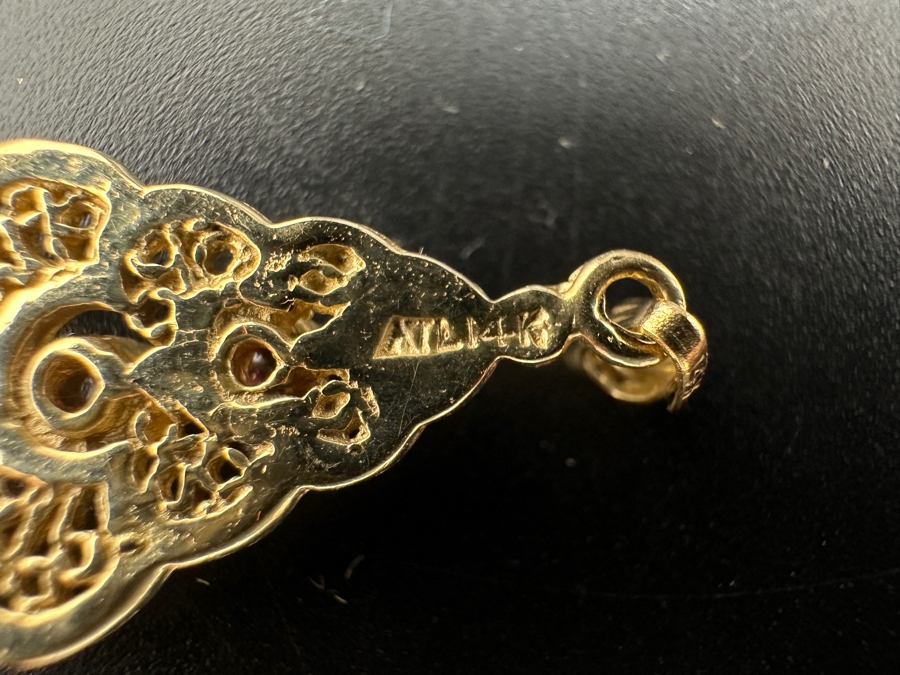 14K Gold With 4 Garnets Pendant 3.7g [Photo 6]