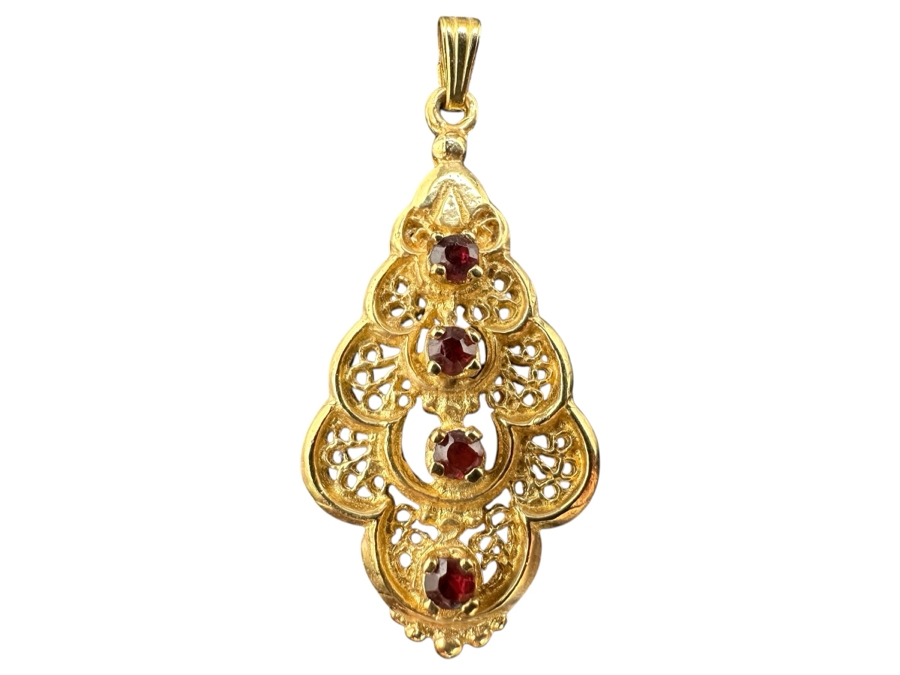 14K Gold With 4 Garnets Pendant 3.7g [Photo 1]