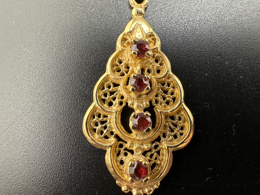 14K Gold With 4 Garnets Pendant 3.7g [Photo 3]