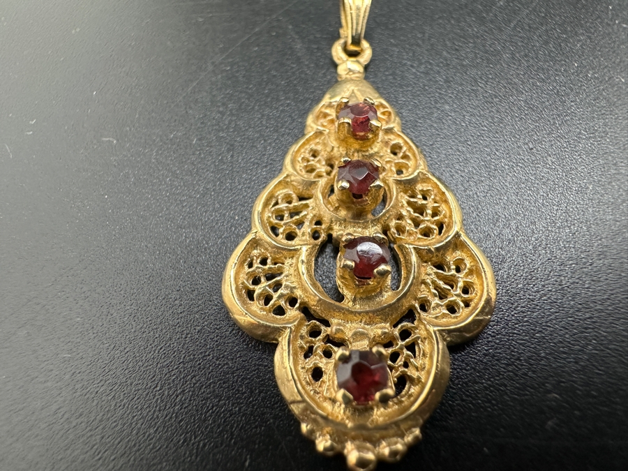 14K Gold With 4 Garnets Pendant 3.7g [Photo 4]