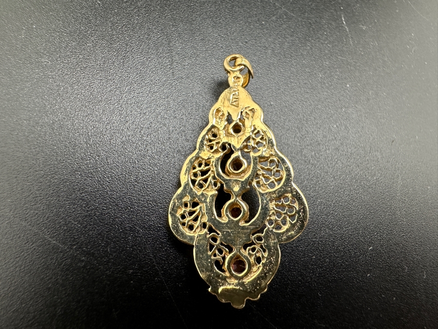 14K Gold With 4 Garnets Pendant 3.7g [Photo 5]