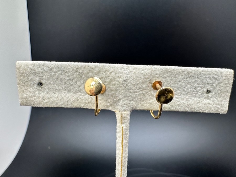 14K Gold Green Jade Screw Back Clip On Earrings 1.8g [Photo 4]