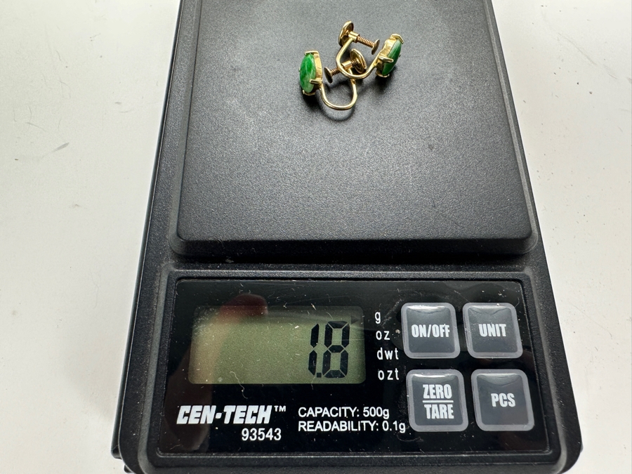 14K Gold Green Jade Screw Back Clip On Earrings 1.8g [Photo 7]