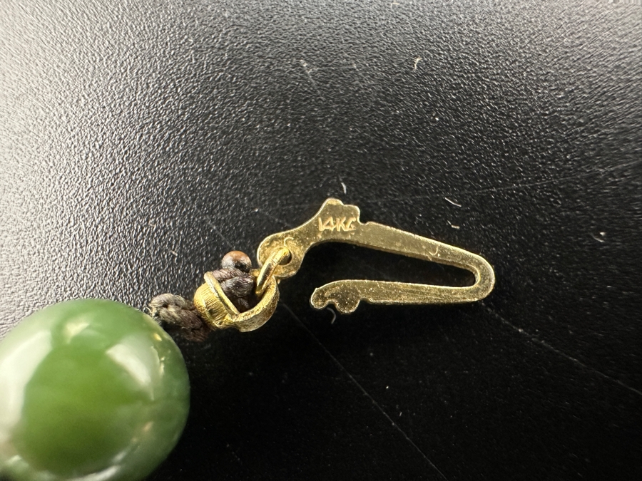Green Jade Beaded 21' Necklace With 14K Gold Clasp [Photo 6]