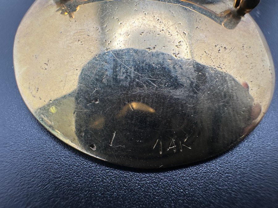 Vintage 14K Gold Flower Basket Brooch Pin With Various Stones And Pearls 9.7g [Photo 6]