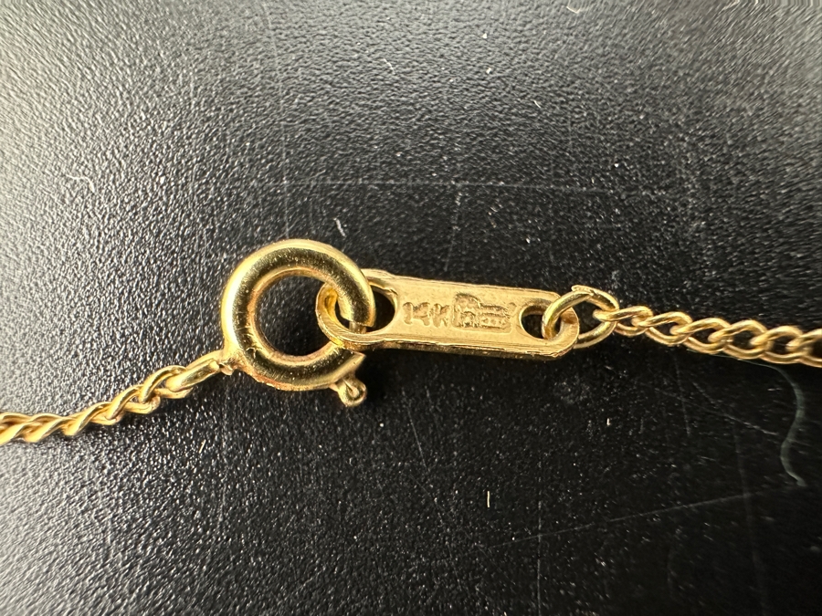 14K Gold 16' Necklace With 14K Gold Garnet Pendant 2.3g [Photo 6]