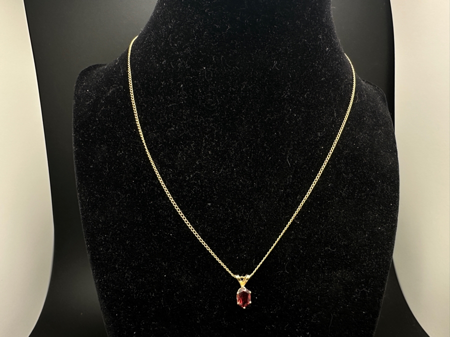14K Gold 16' Necklace With 14K Gold Garnet Pendant 2.3g [Photo 7]