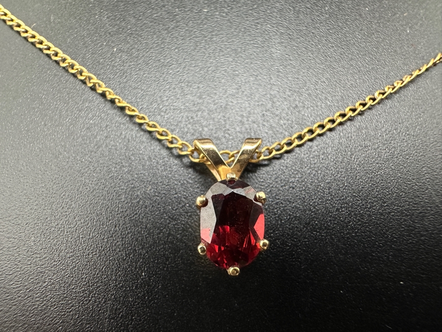 14K Gold 16' Necklace With 14K Gold Garnet Pendant 2.3g [Photo 2]