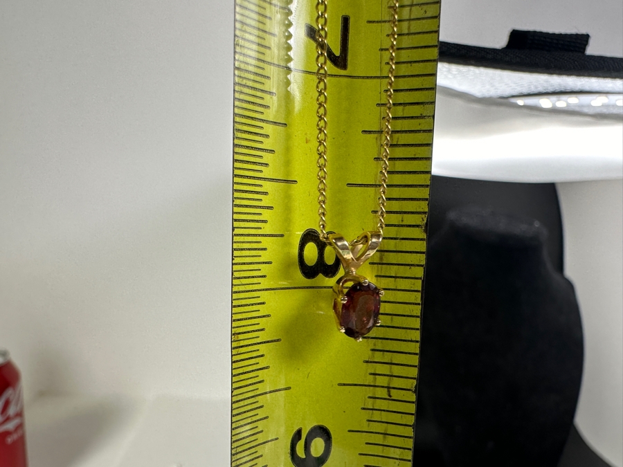 14K Gold 16' Necklace With 14K Gold Garnet Pendant 2.3g [Photo 8]