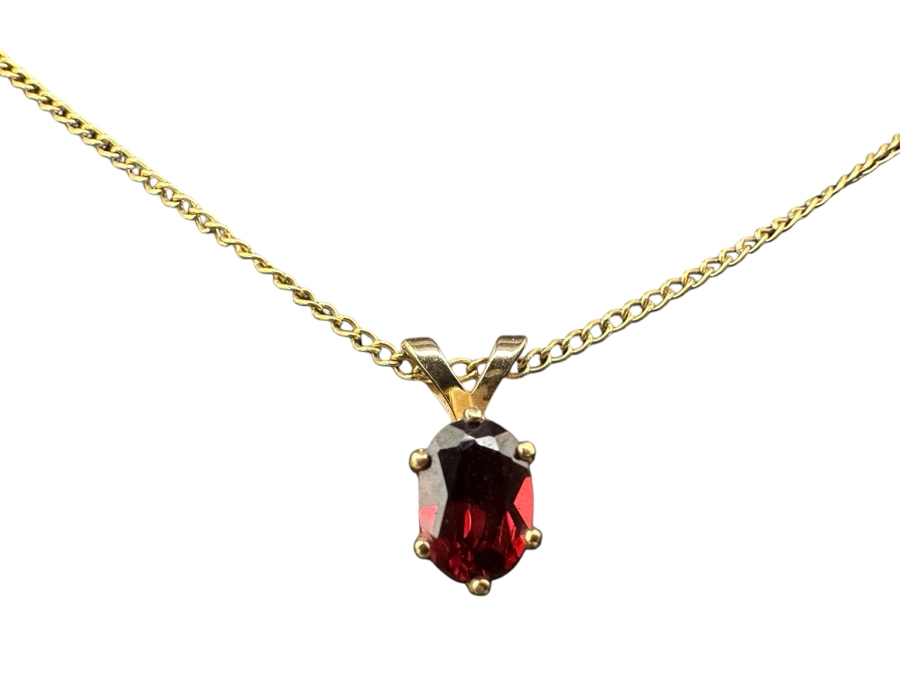 14K Gold 16' Necklace With 14K Gold Garnet Pendant 2.3g [Photo 1]