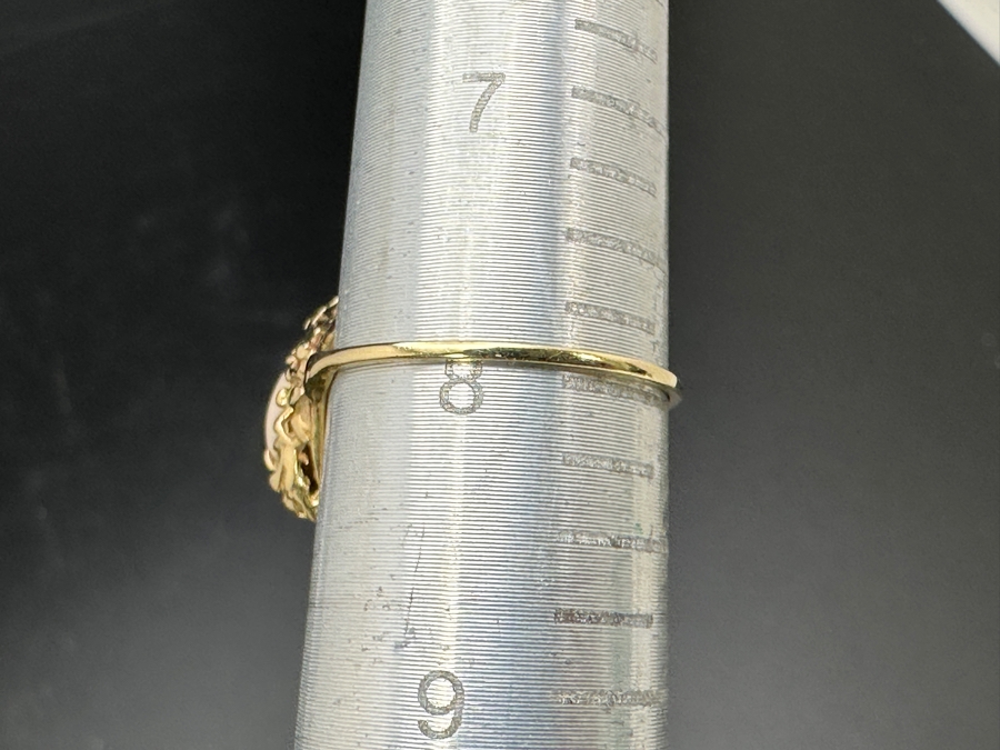 14K Gold Angel Skin Coral 3 Stone Ring Size 8 2.5g [Photo 12]