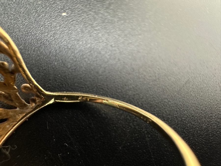 14K Gold Angel Skin Coral 3 Stone Ring Size 8 2.5g [Photo 7]