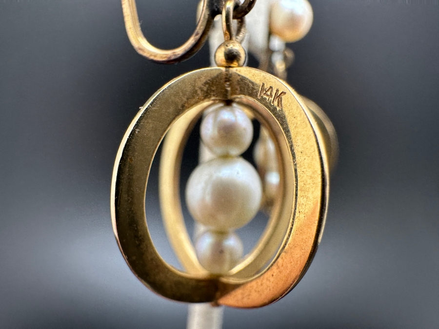 14K Gold & Pearl / 10K Screw Back Clip On Earrings 7.1g [Photo 4]