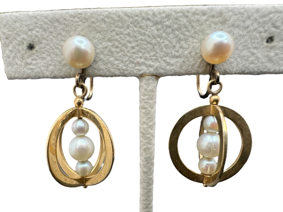 14K Gold & Pearl / 10K Screw Back Clip On Earrings 7.1g [Photo 1]