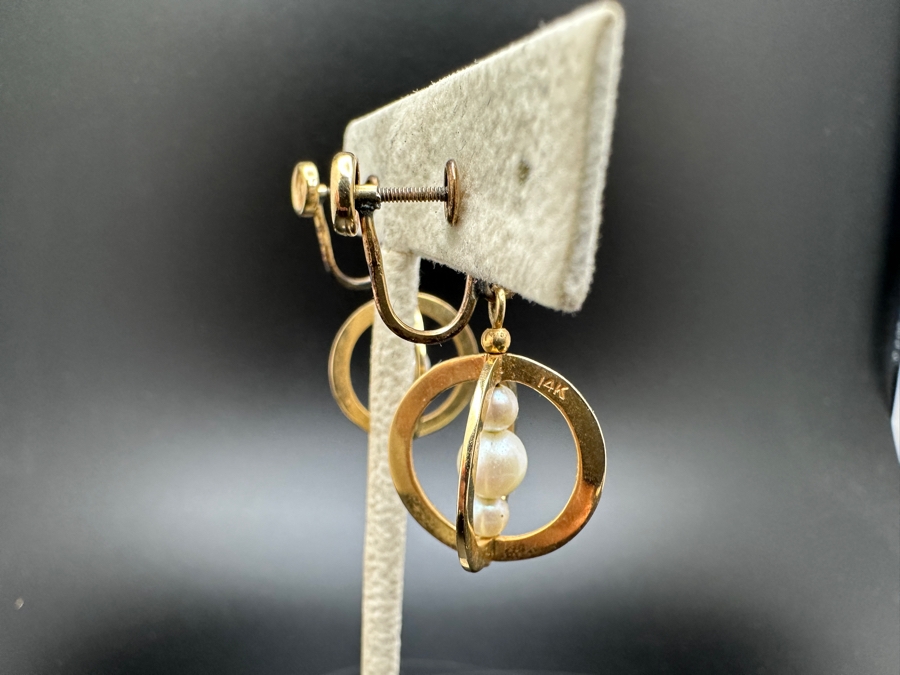 14K Gold & Pearl / 10K Screw Back Clip On Earrings 7.1g [Photo 6]