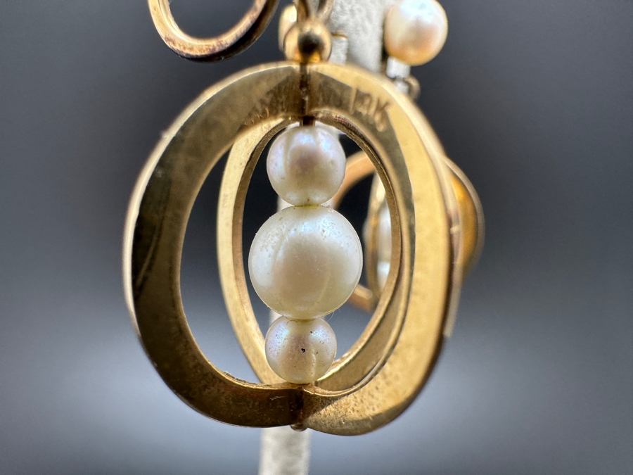 14K Gold & Pearl / 10K Screw Back Clip On Earrings 7.1g [Photo 5]