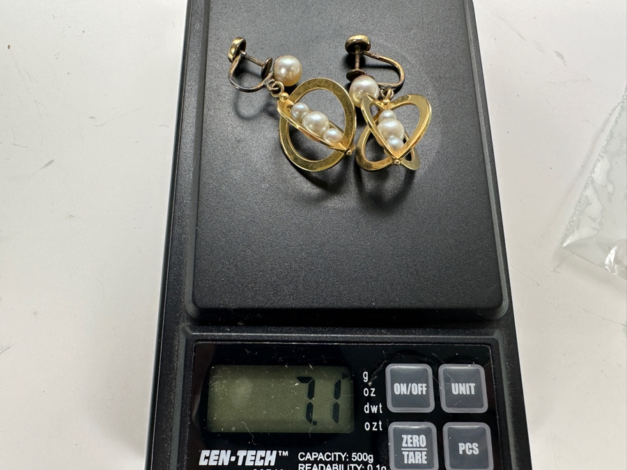 14K Gold & Pearl / 10K Screw Back Clip On Earrings 7.1g [Photo 9]