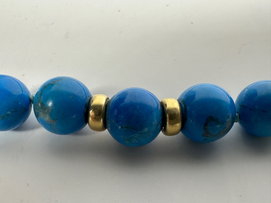 Turquoise Beaded 29' Necklace With 14K Gold Spacers & Clasp [Photo 2]