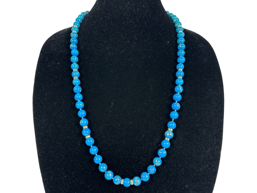 Turquoise Beaded 29' Necklace With 14K Gold Spacers & Clasp [Photo 1]