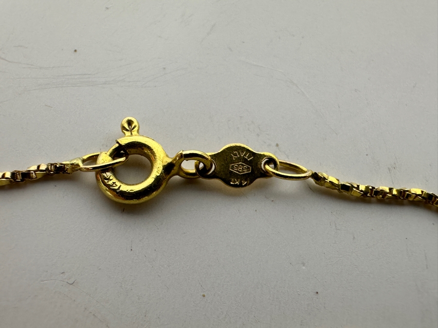 14K Gold Italy 18' Necklace With Carved Green Jade Pendant 4.9g [Photo 6]