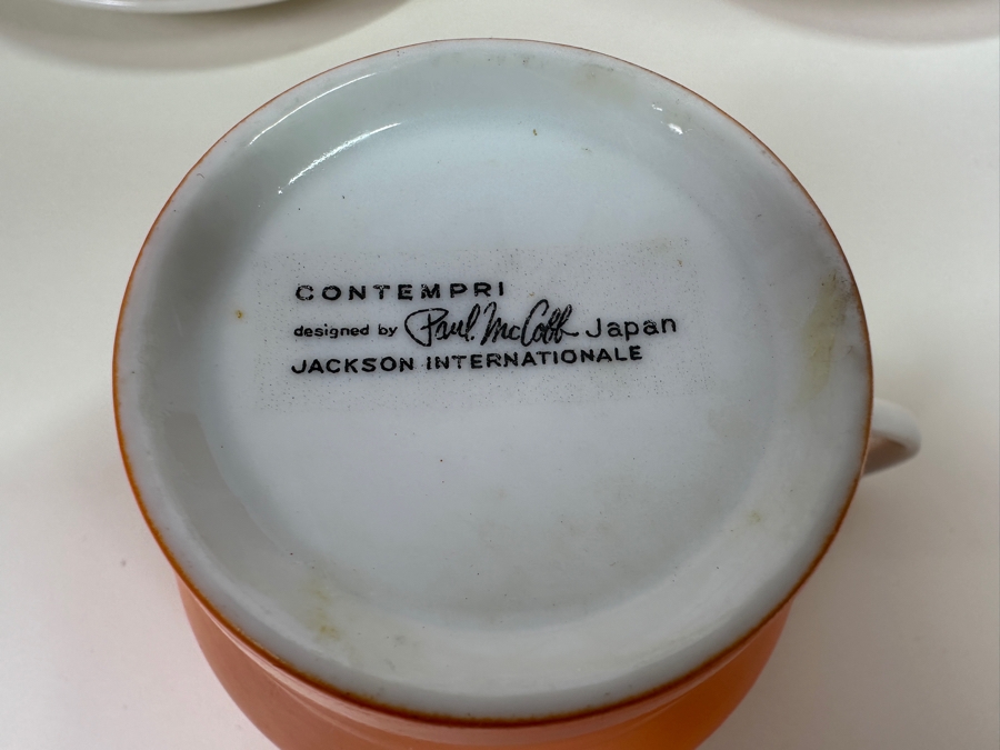 Vintage Mid-Century Modern Contempri Designed By Paul McCobb For Jackson Internationale - Set Of Eight Cups & Saucers In Orange & White [Photo 4]