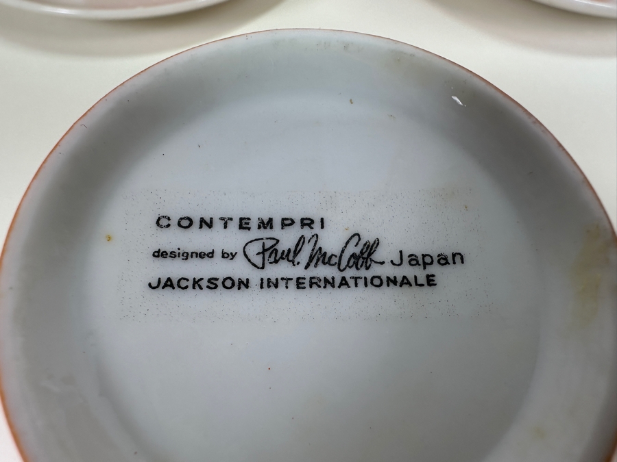 Vintage Mid-Century Modern Contempri Designed By Paul McCobb For Jackson Internationale - Set Of Eight Cups & Saucers In Orange & White [Photo 5]