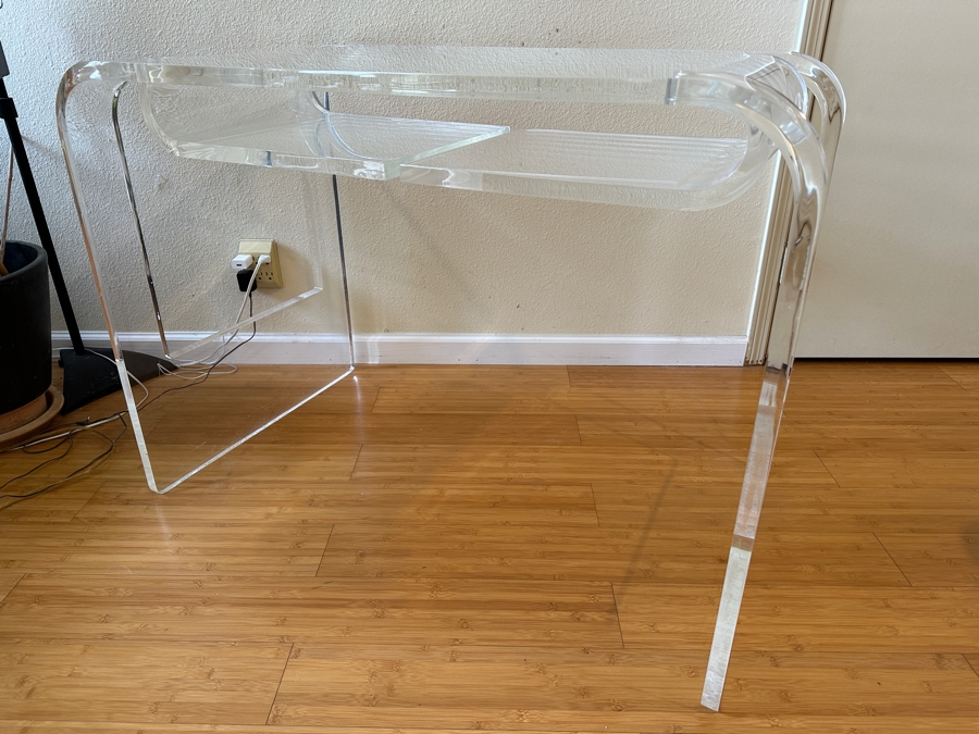 Lucite Desk and Chair with Shelves 41W x 24D x 29H [Photo 7]