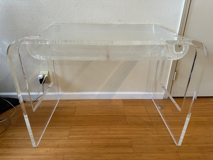 Lucite Desk and Chair with Shelves 41W x 24D x 29H [Photo 4]