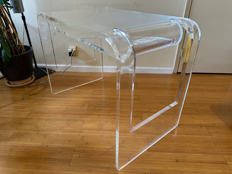 Lucite Desk and Chair with Shelves 41W x 24D x 29H [Photo 9]
