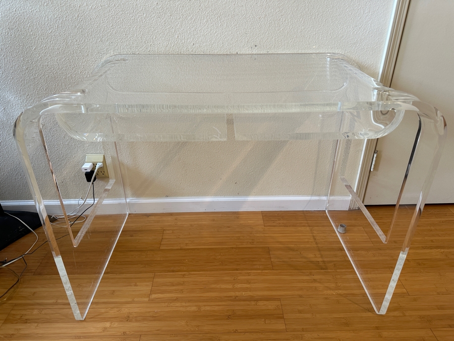 Lucite Desk and Chair with Shelves 41W x 24D x 29H [Photo 5]
