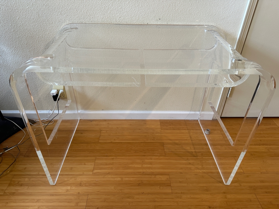 Lucite Desk and Chair with Shelves 41W x 24D x 29H [Photo 6]