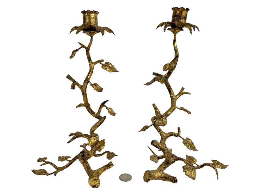 Mid Century Hollywood Regency Gilt Metal Candleholders  [Photo 1]
