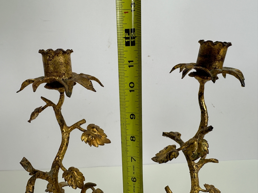 Mid Century Hollywood Regency Gilt Metal Candleholders  [Photo 4]