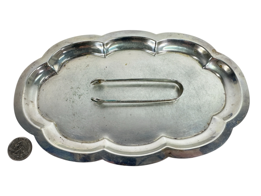 Poole Sterling Silver Tray with Tongs 9.5 x 6 224.9g