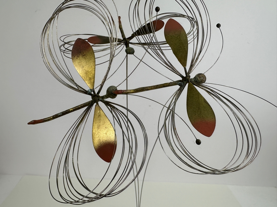 Signed Curtis Jere 1968 MCM Dragonfly Metal Sculpture on Stone Base 18H [Photo 4]