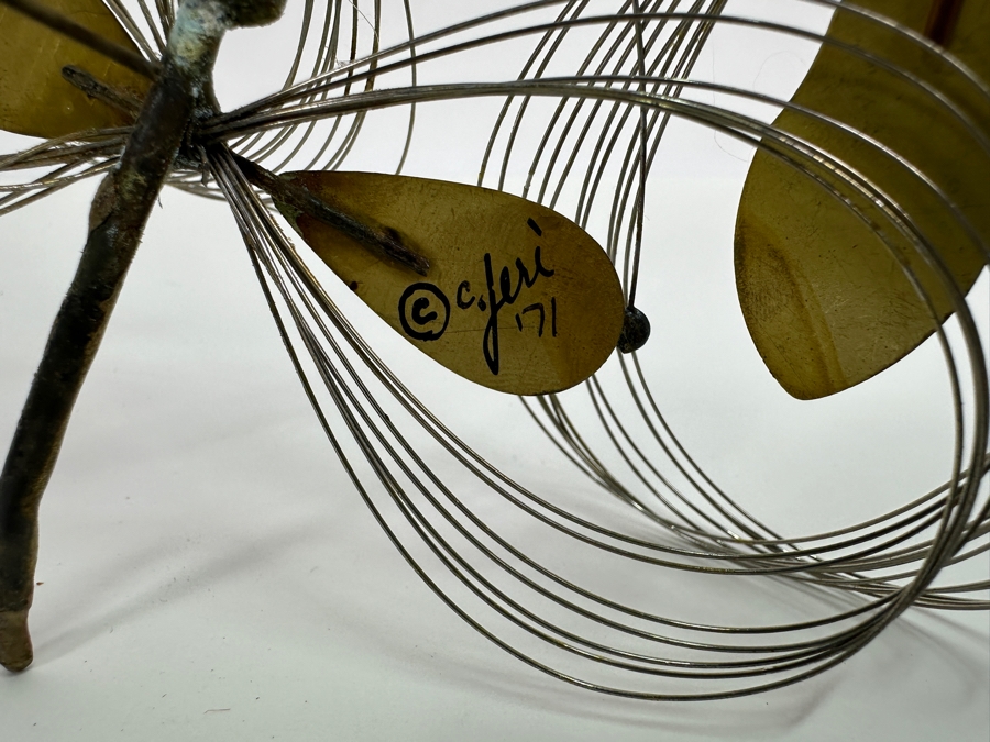 Signed Curtis Jere 1968 MCM Dragonfly Metal Sculpture on Stone Base 18H [Photo 7]