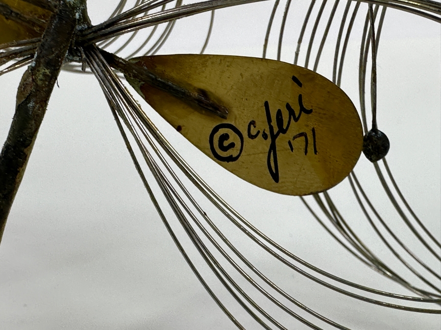 Signed Curtis Jere 1968 MCM Dragonfly Metal Sculpture on Stone Base 18H [Photo 8]