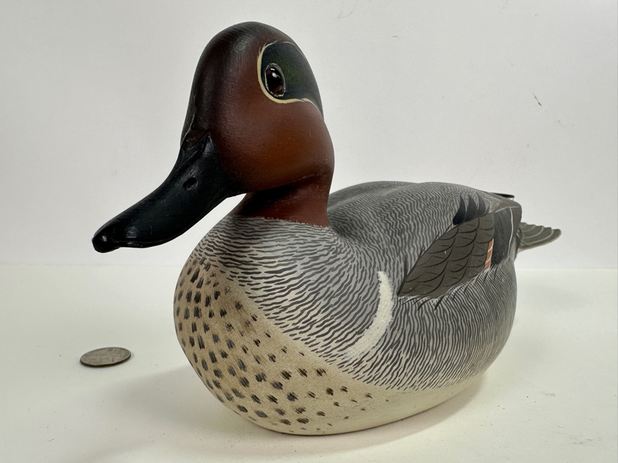 Frank C. Willis (1917-1997, American) 1972 Hand Painted And Signed Green Winged Teal Duck 12L [Photo 3]