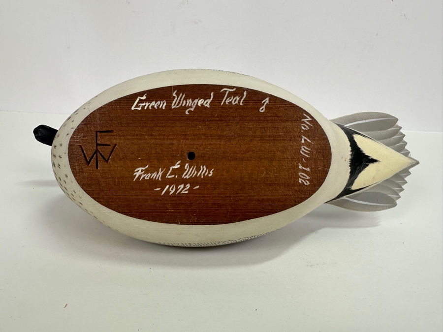 Frank C. Willis (1917-1997, American) 1972 Hand Painted And Signed Green Winged Teal Duck 12L [Photo 6]