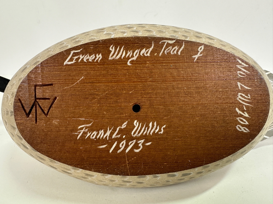 Frank C. Willis (1917-1997, American) 1973 Hand Painted And Signed Green Winged Teal Duck 12L [Photo 8]