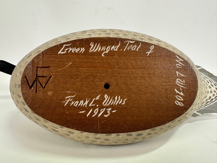 Frank C. Willis (1917-1997, American) 1973 Hand Painted And Signed Green Winged Teal Duck 12L [Photo 7]
