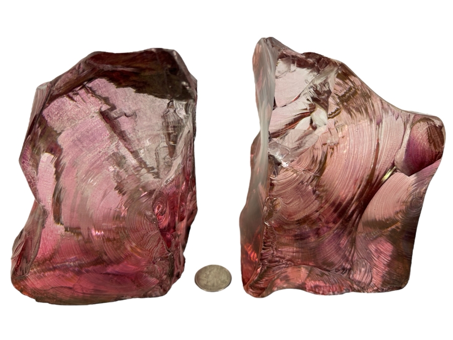 Pair of Pink Glass Bookends