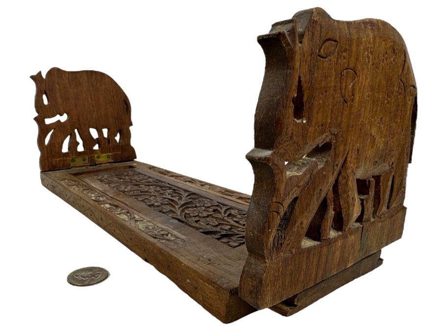 Vintage Carved Folding Elephant Book Slide 13 x 5 x 5 [Photo 1]